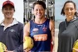 Melbourne Football Club players Shelley Scott, Richelle Cranston and Meg Downie.