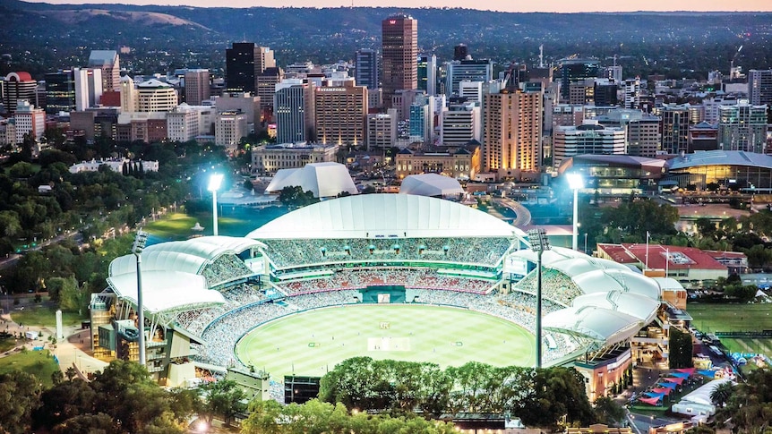 Adelaide Oval and city at night