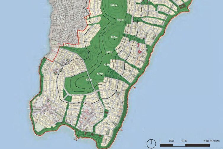 Map showing plans for six new suburbs at Droughty Point on Hobart's eastern shore 