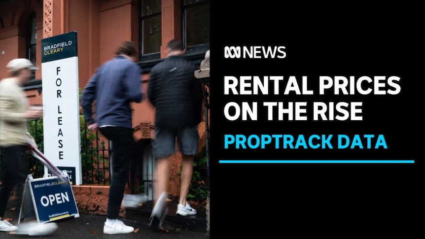 Rental Prices on the Rise, Proptrack Data: Motion blurred people entering an open home with a for lease sign out the front.