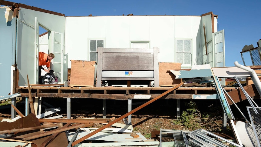 A damaged home in John St, Yeppoon on Sat. Jan. 21, 2015.