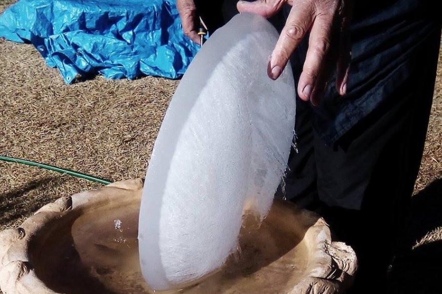 A block of ice taken from a bird bath in Alice Springs