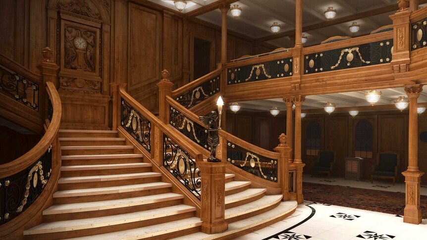 Rendering of staircase inside Titanic II.