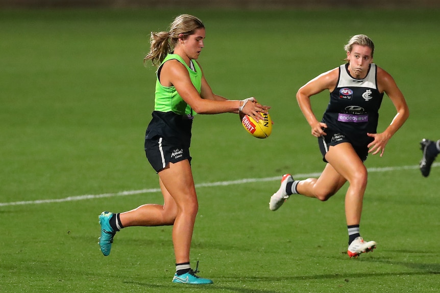 Maddy Guerin kicks a ball during training.