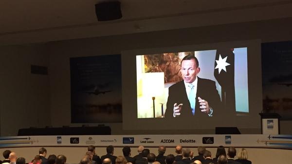The Prime Minister Tony Abbott address the Badgery's Creek conference