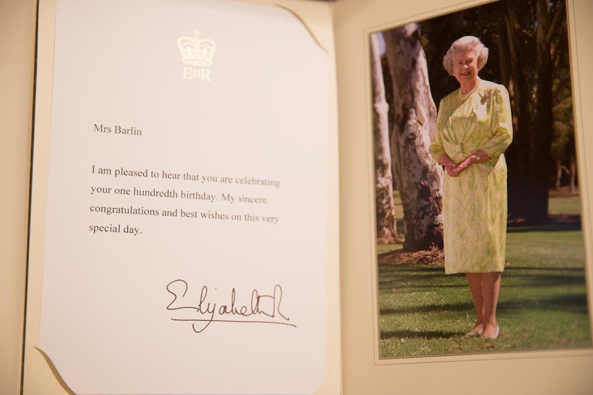 Birthday card from the Queen to Iris Barlin.