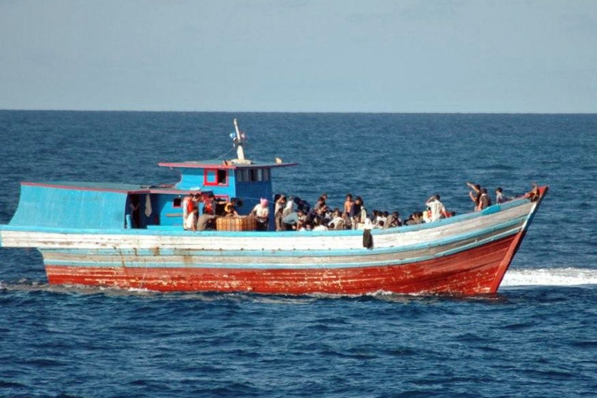 Asylum boat intercepted near Cape Leveque by HMAS Larrakia, Apr 2010, people on board