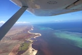 An aerial shot of waters off Ningaloo Reef near Exmouth.
