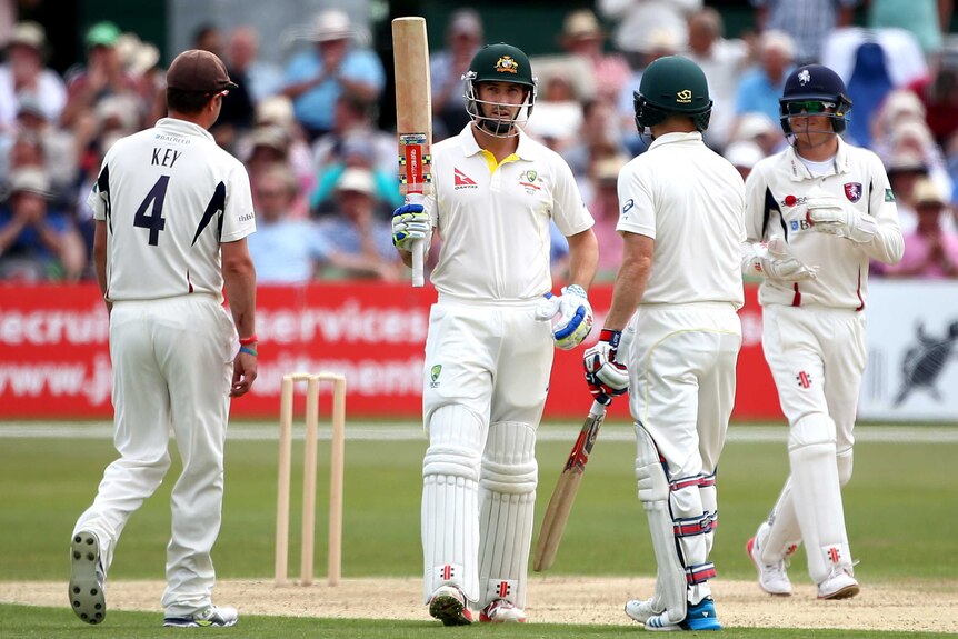 Marsh celebrates his century against Kent