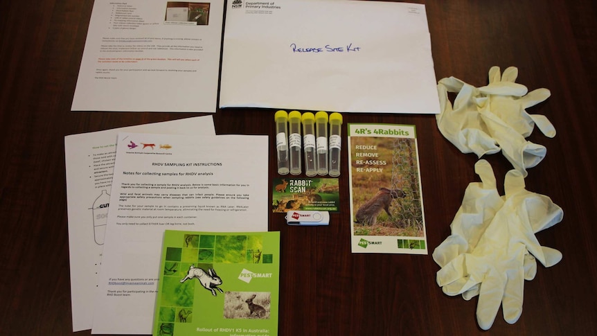 Instructions, vials, gloves included in the virus kit being released to land managers