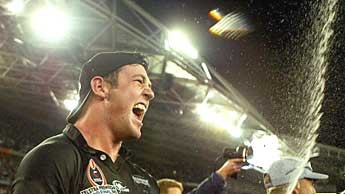 Trent Waterhouse celebrates the Panthers win in style