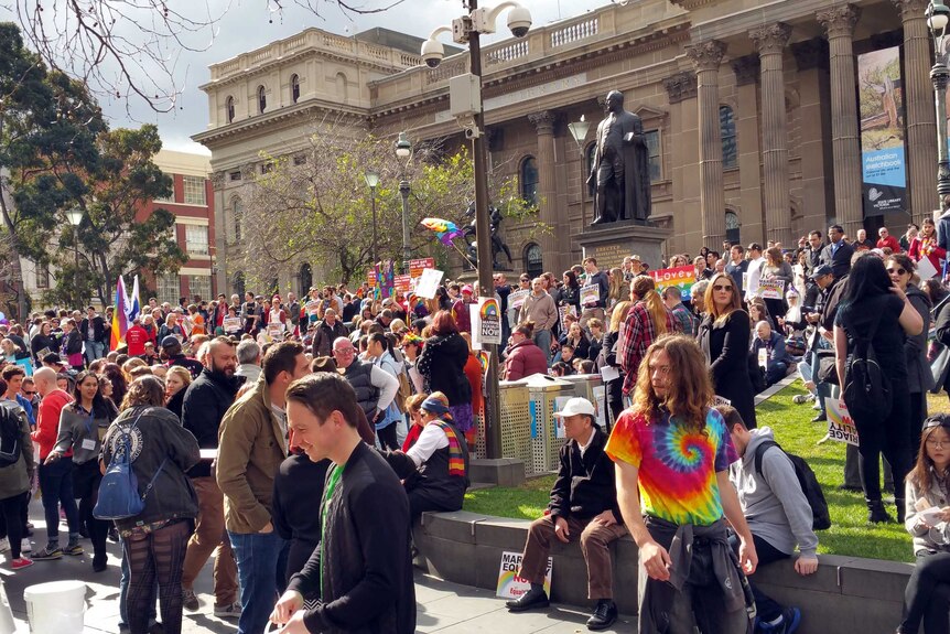 Victoria's state library, where people have gathered in support of marriage equality.