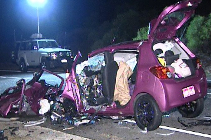 A badly damaged car which was involved in a triple fatality crash in Perth's north.