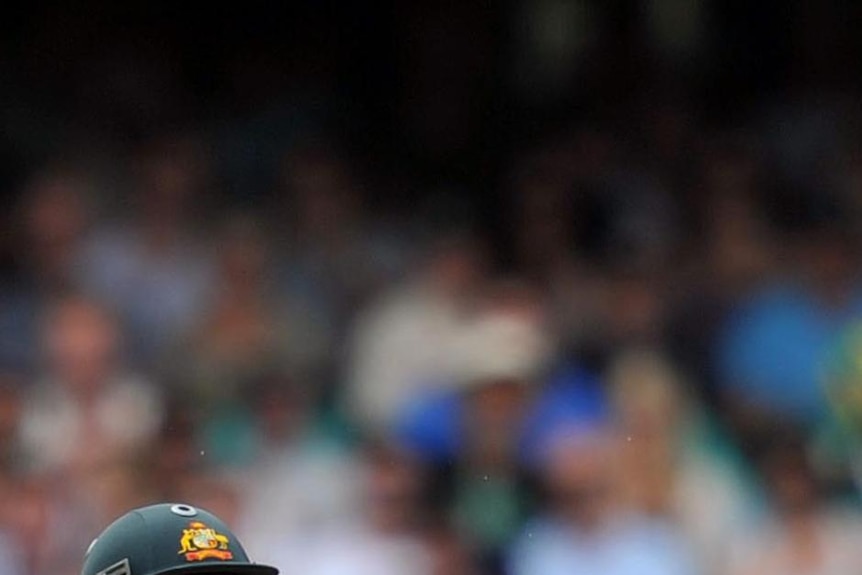 Steve Smith loses his grip on the bat as he hooks during day two of the fifth Ashes Test at the SCG in 2011.