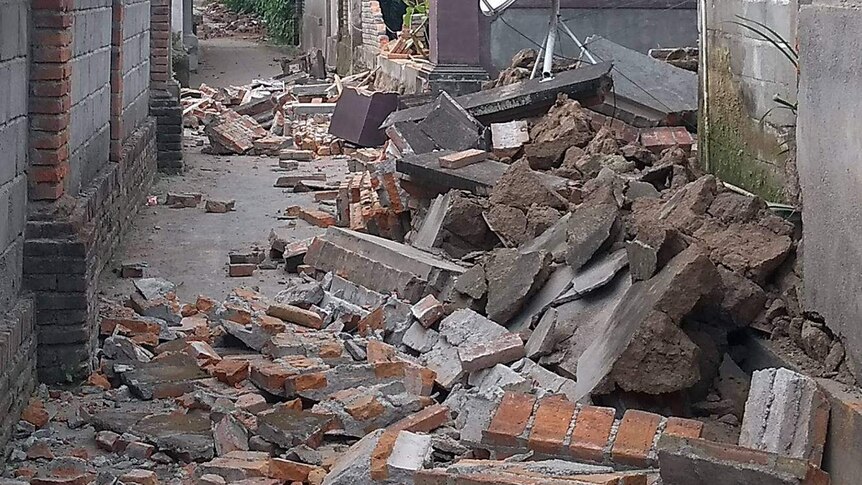 Destroyed bricks from another earthquake on Indonesia's Lombok
