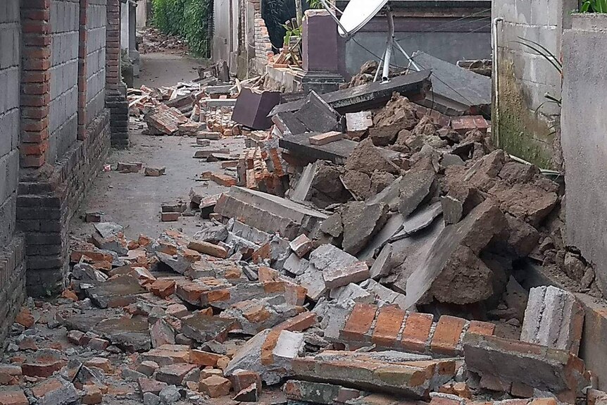 Destroyed bricks from another earthquake on Indonesia's Lombok