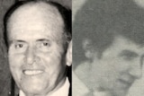 Two black and white photographs of two men, one old and one younger, taken in the 1970s