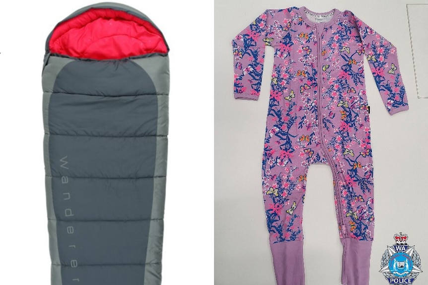 A sleeping bag and pink onsie.