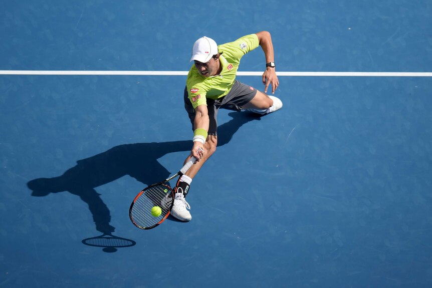 Nishikori gets to the ball at Australian Open