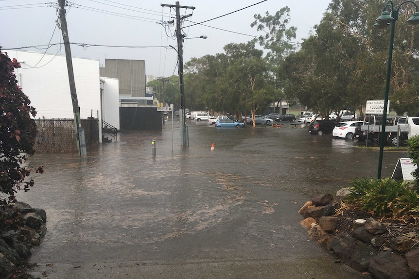 The rain brought flash-flooding to the Brisbane suburb of Albion, north of the city.