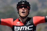 Team BMC's Rohan Dennis celebrates winning stage three of the 2015 Tour Down Under at Paracombe.