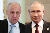 A composite image of Yegveny Prigozhin and Vladimir Putin