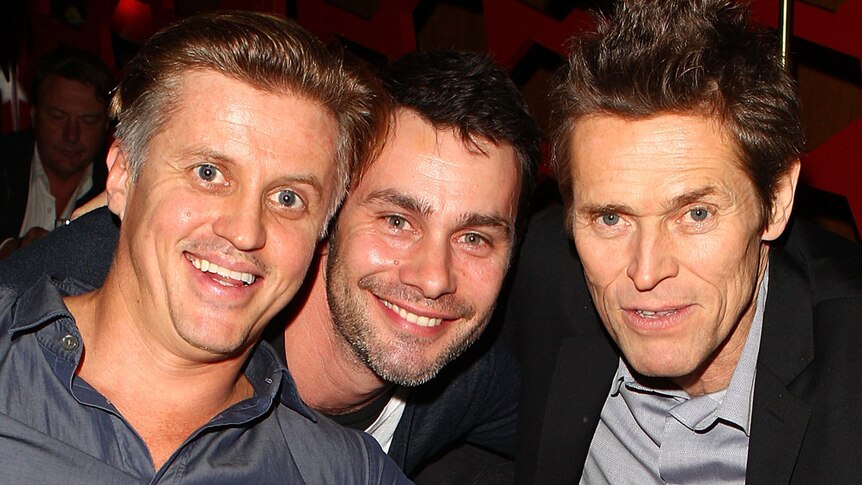 Actors Dan Wyllie, Teo Gilbert and Willem Dafoe at the after party following the Australian premiere of The Hunter