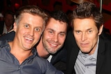 Actors Dan Wyllie, Teo Gilbert and Willem Dafoe at the after party following the Australian premiere of The Hunter