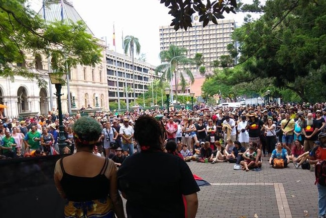 Hundreds outside Parliament House in Brisbane.