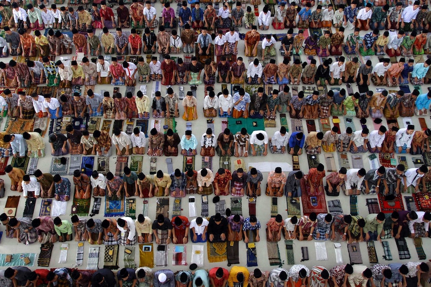 Students from an Islamic boarding school in Medan, Indonesia