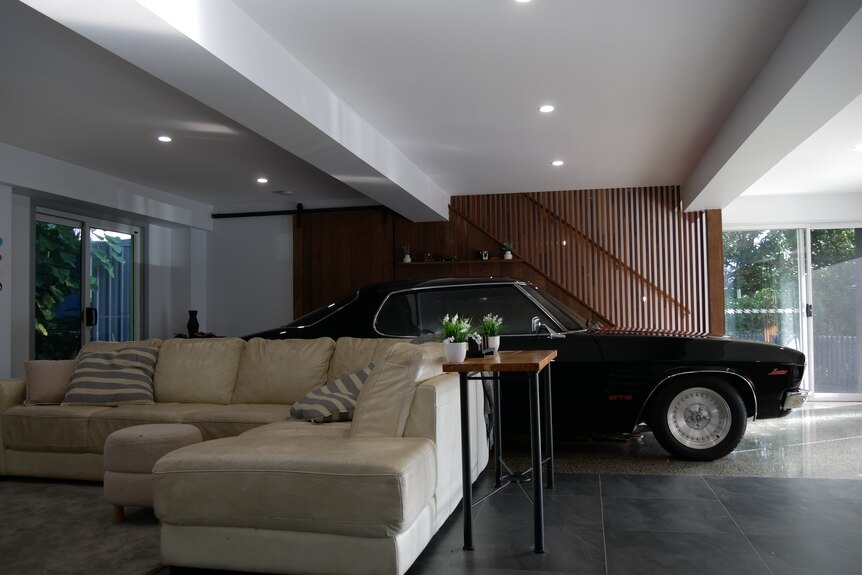 a car parked in the lounge room
