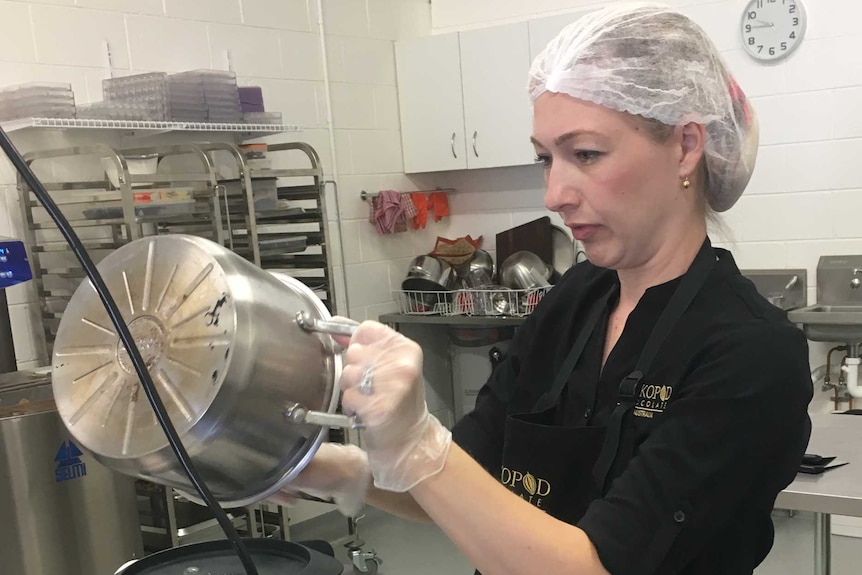 Kokopod Chocolatier Brigid Woolnough uses thermomix to make camel milk chocolate