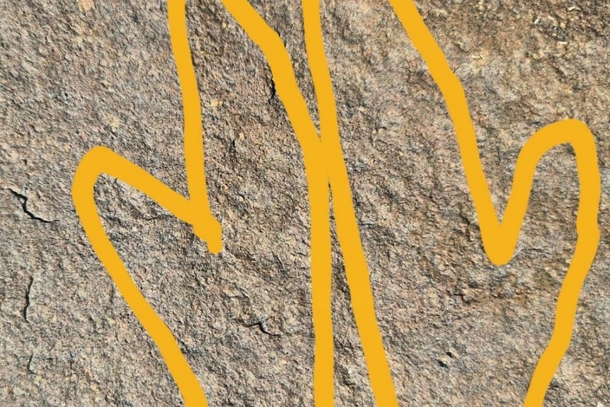 A superimposed outline of the rock art
