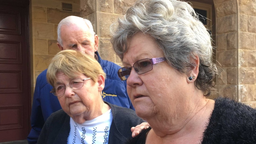 Sisters of murdered grandmother Beverley Ann Quinn talking to reporters outside court building in Perth.