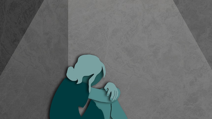 Illustration of girl in watch house cell hugging her legs