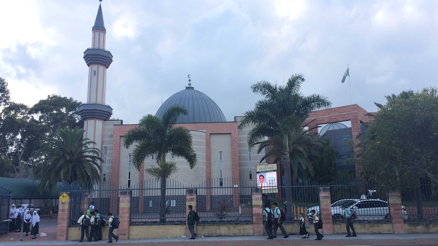 Students outside Malek Fahd Islamic School in Sydney's south-west.