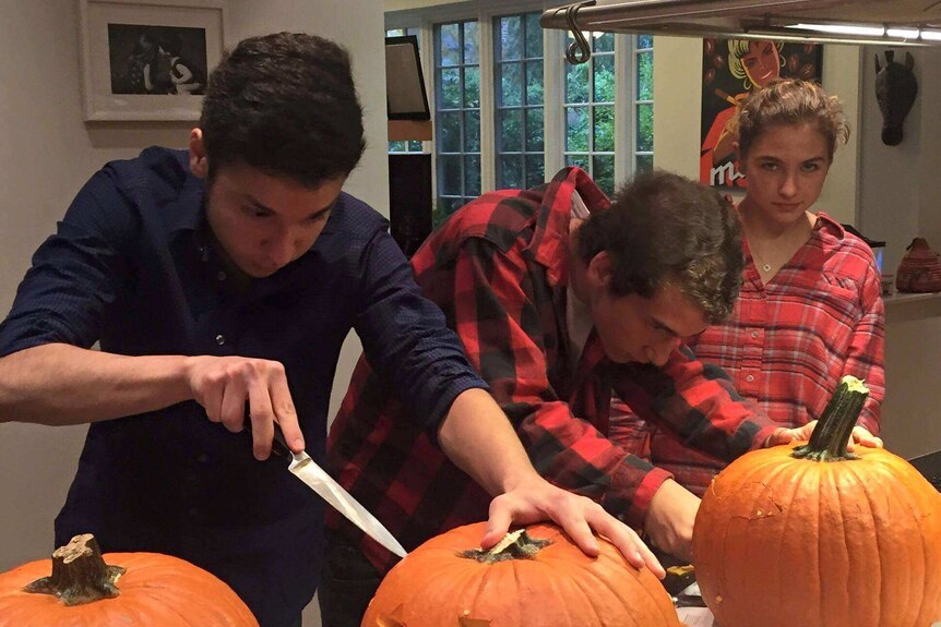 Mahmoud Hallek with family on Halloween