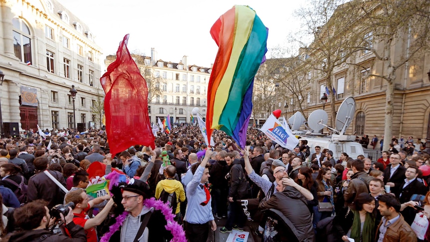 People celebrate France's gay marriage laws