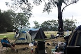 A homeless camp at the Nowra showgrounds.