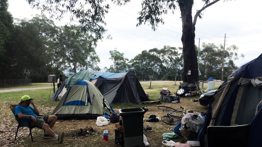 A homeless camp at the Nowra showgrounds.