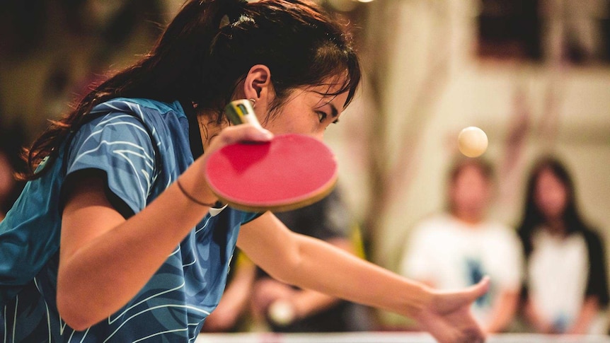 Close up of a table tennis player