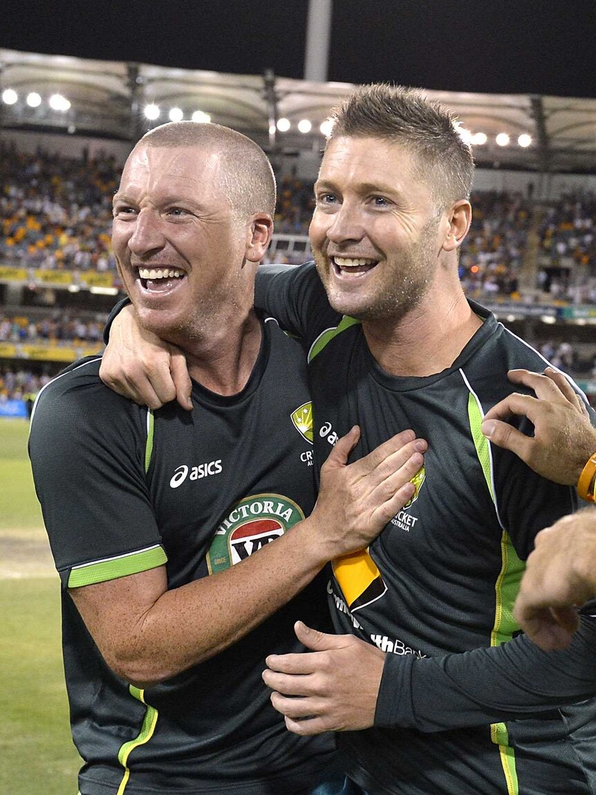 Haddin, Clarke and Maxwell celebrate second ODI win