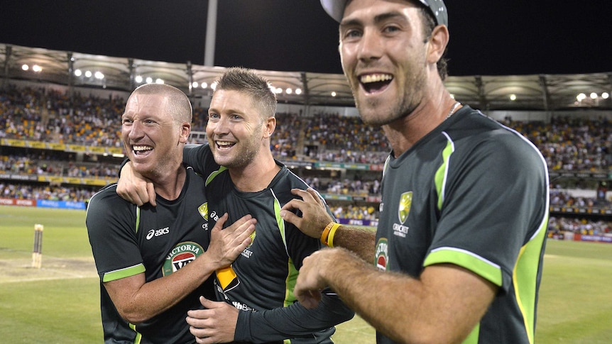 Haddin, Clarke and Maxwell celebrate second ODI win