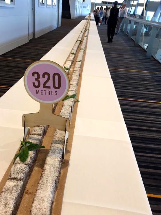 World record for longest line of cake set in Adelaide using lamingtons