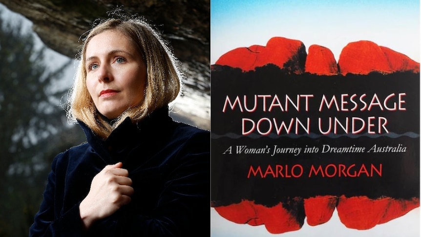 Eleanor Catton author headshot on left, book cover of Mutant Message Down Under on right