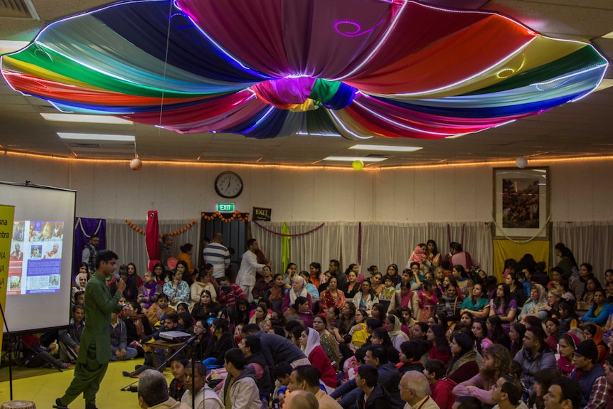 Crowds at the Perth Hare Krishna temple on Krishna's birthday.