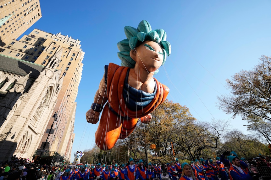 The Goku balloon floats in the Macy's Thanksgiving Day Parade