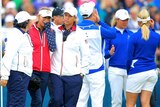 USA team-mates console Alison Lee at the Solheim Cup