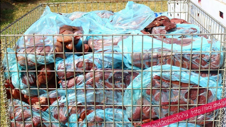 85 tonnes of meat illegally imported into Thailand that was destroyed.