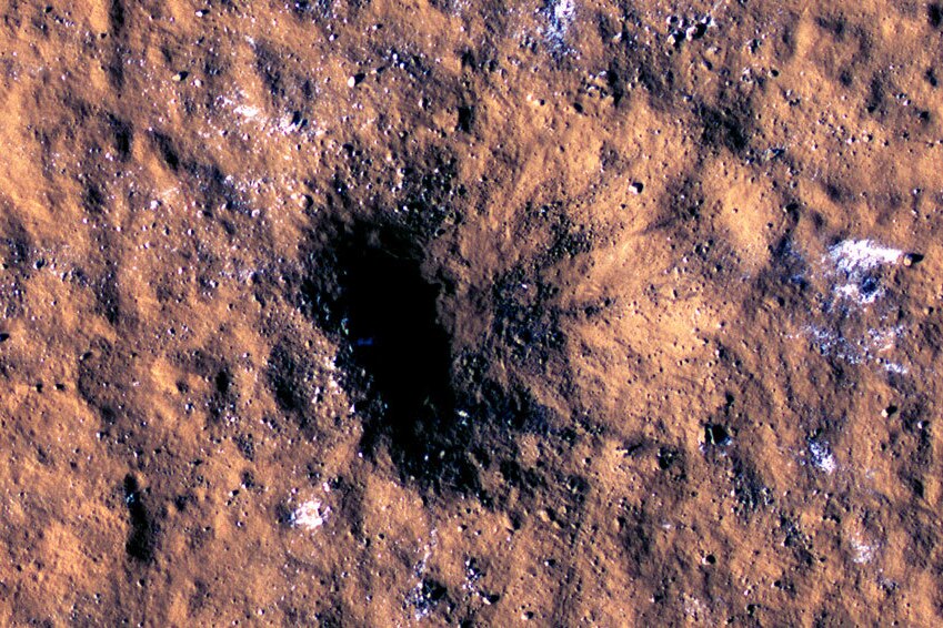 A close-up of the surface on Mars. 